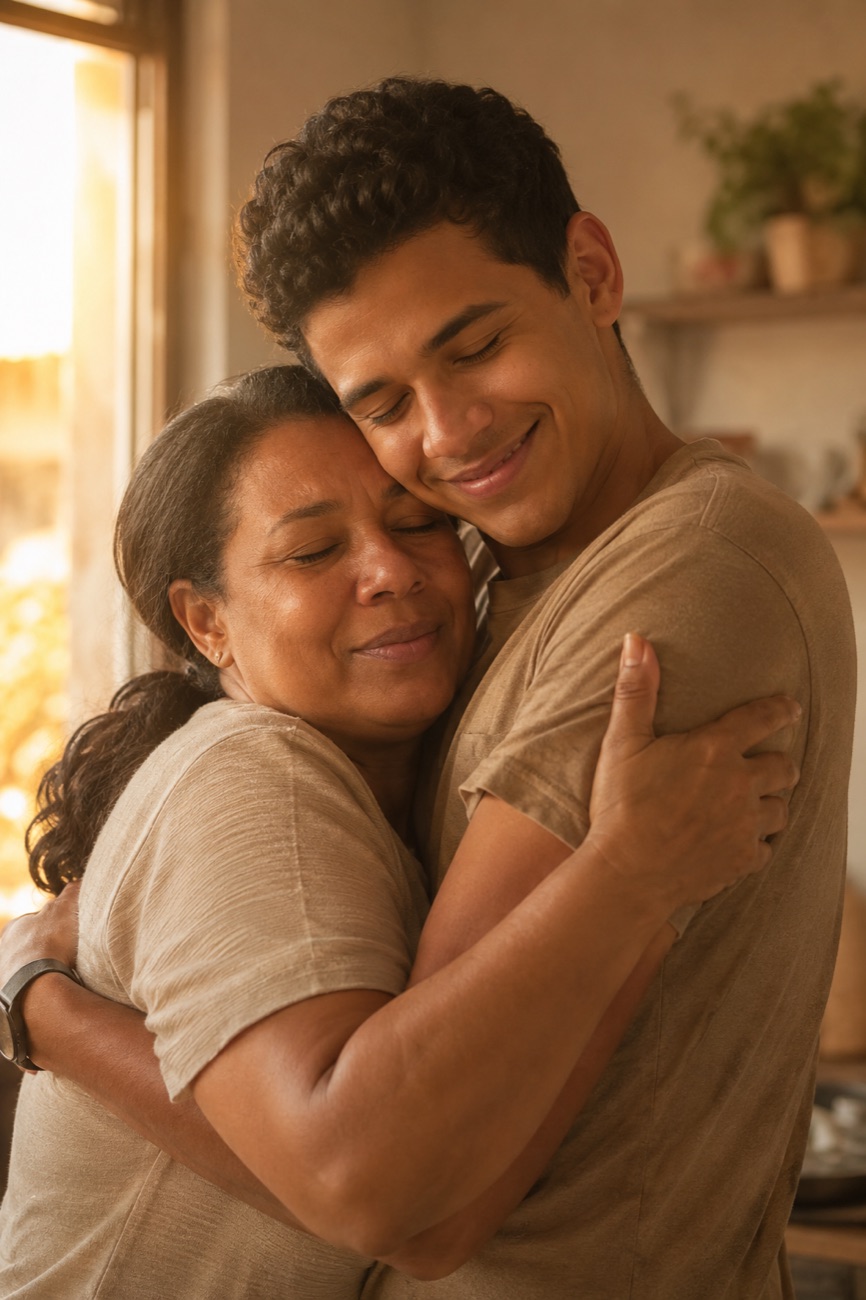 Reencontro emocionado de uma família brasileira, um abraço de recomeço